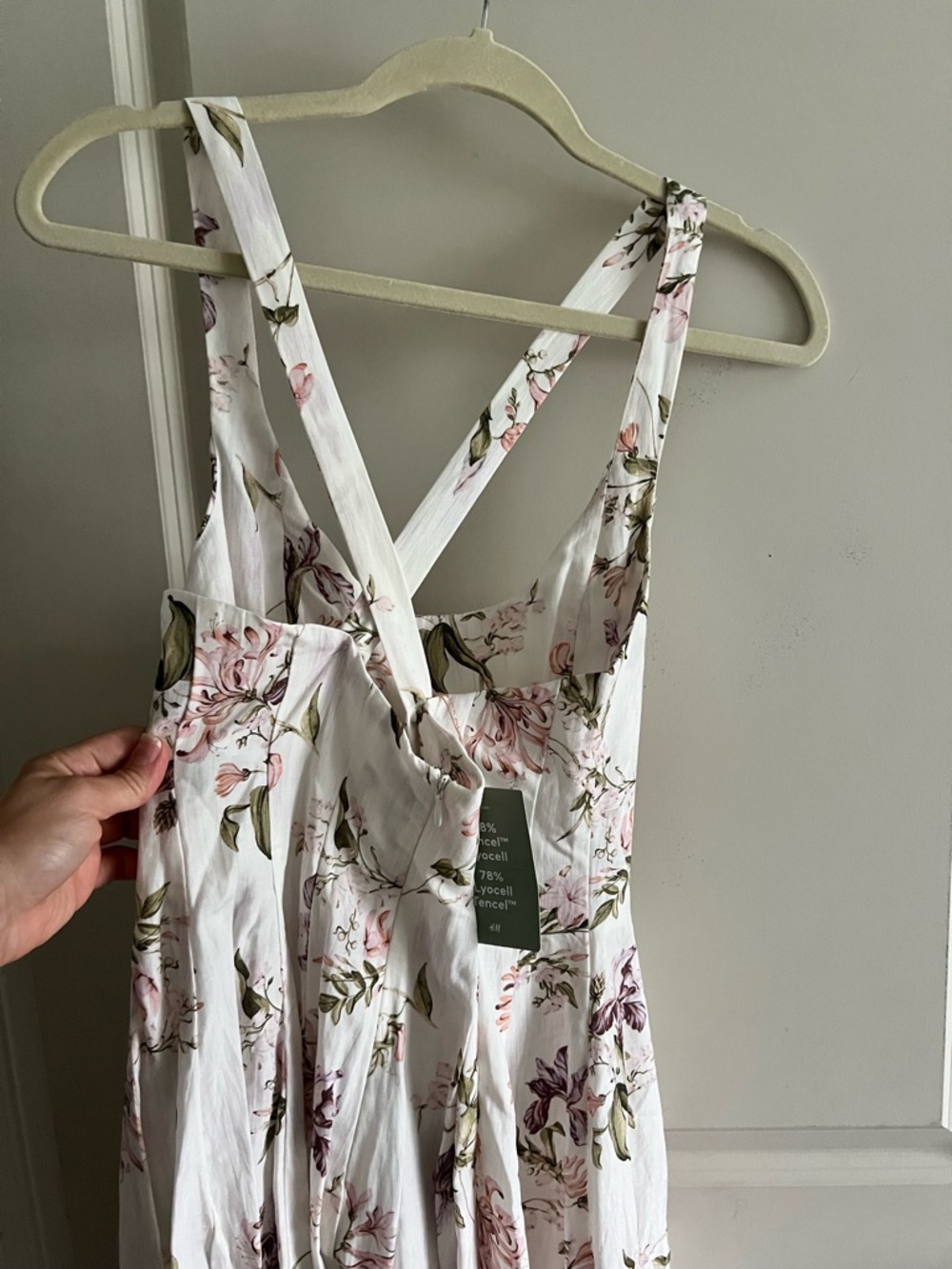 🌸✨ H&M x Brock Collection Floral Criss Cross Back Midi Dress Cream Size S NWT - Picture 14 of 16